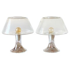 Vintage Pair Scandinavian Modern Clear Glass Table Lamps by Holmegaard, Model One