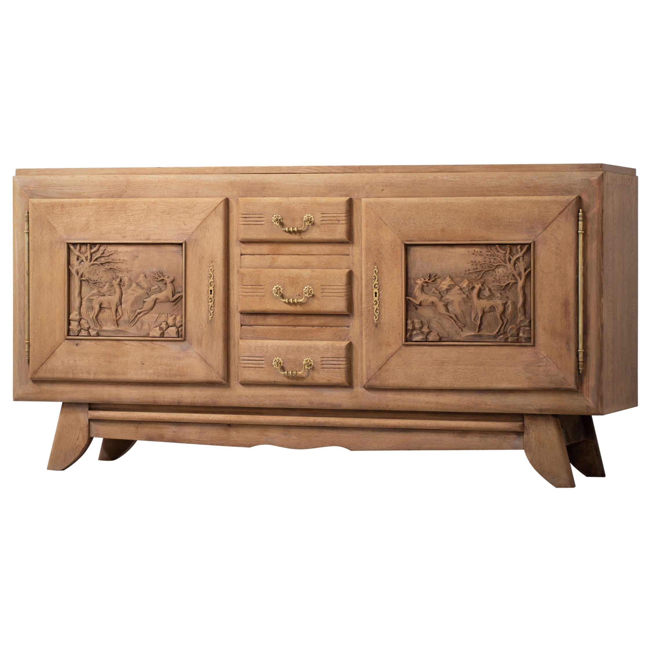 French Solid Oak Credenza, 1940s