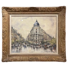 Early 20th Century Framed Watercolor "Paris Les Boulevards" Signed Frank Will