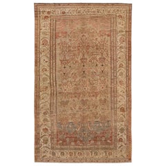  Handmade Floral Antique Persian Malayer Wool Rug in Tan