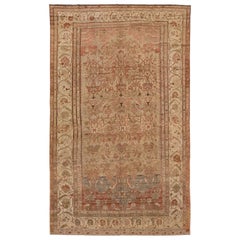 Handmade Floral Antique Persian Malayer Wool Rug in Tan