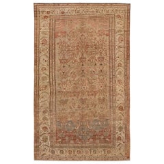  Handmade Floral Vintage Persian Malayer Wool Rug in Tan