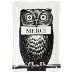 Fornasetti Owl Small Ceramic Tray, with Original Box, Atelier Fornasetti