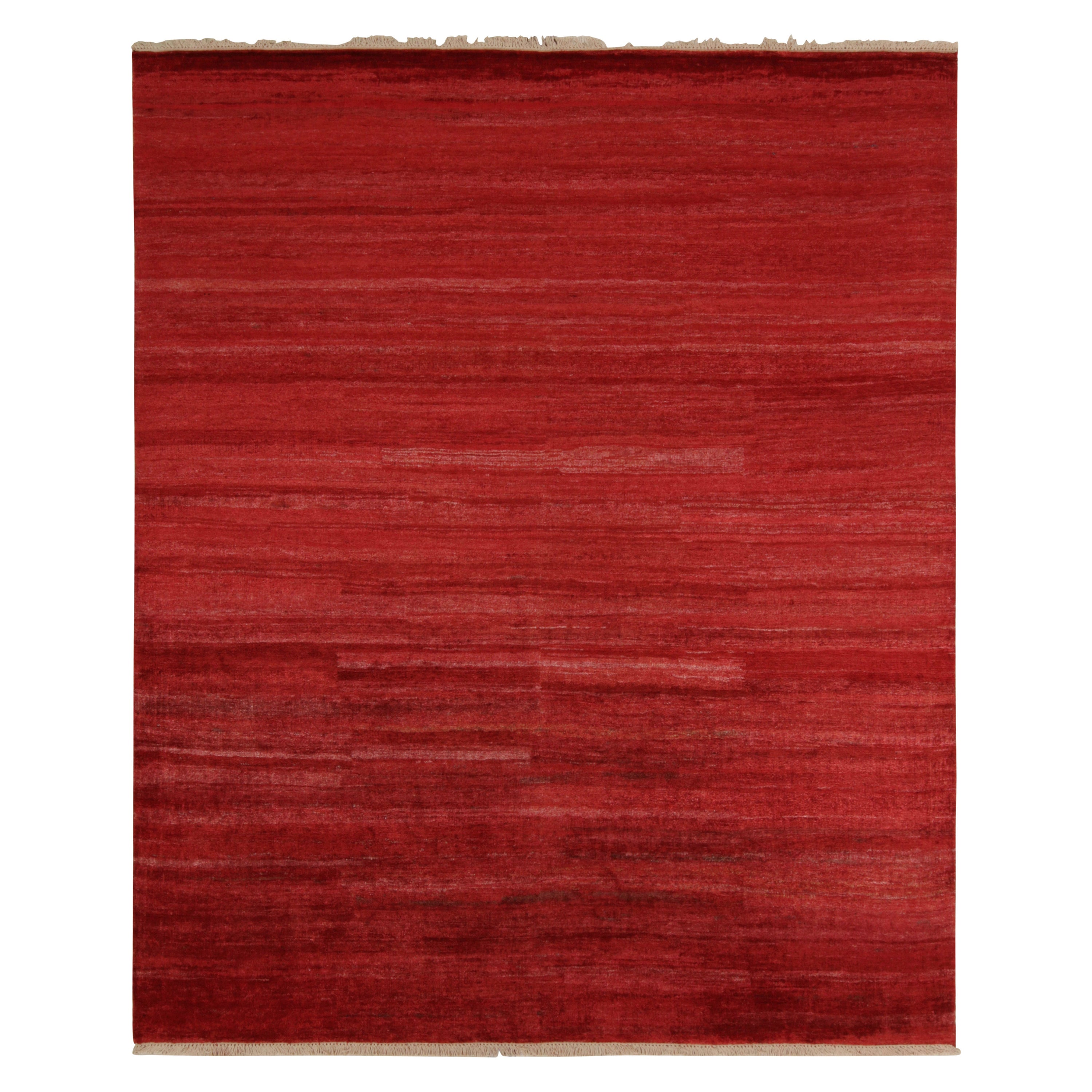 Rug & Kilim’s Contemporary Rug in Solid Red Striations, Plain Piece For Sale