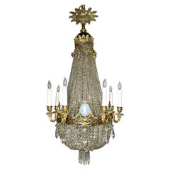 Antique French Louis XVI Crystal Chandelier with Wedgwood Plaques