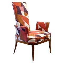 Graphic Pink + Plum Velvet Wing Arm Lounge Chair, After TH Robsjohn Gibbings