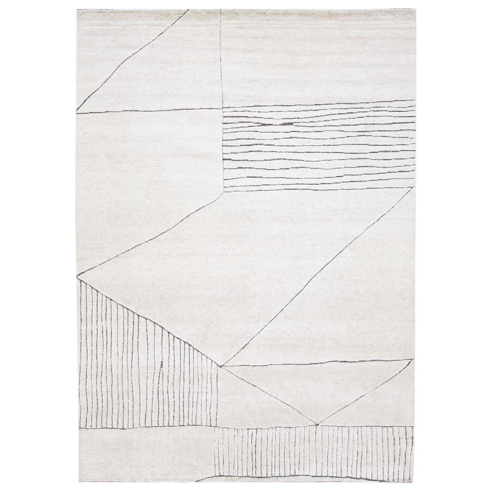 Nepalese Rug with Modern Geometric Details in Gray on Ivory Field For ...