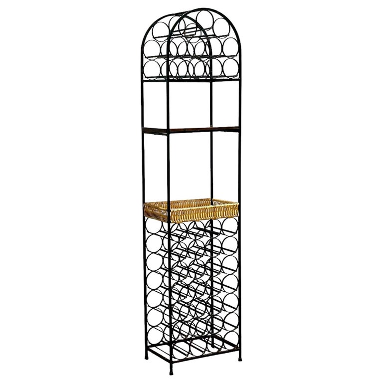 Arthur Umanoff Wine Rack, Wrought Iron + Rattan, Kitchen Storage ...
