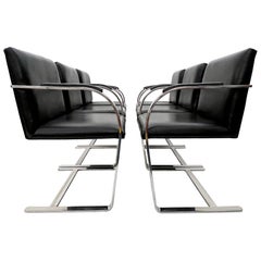 Set of 6 Ludwig Mies van der Rohe Brno Chairs in Black Leather, Knoll