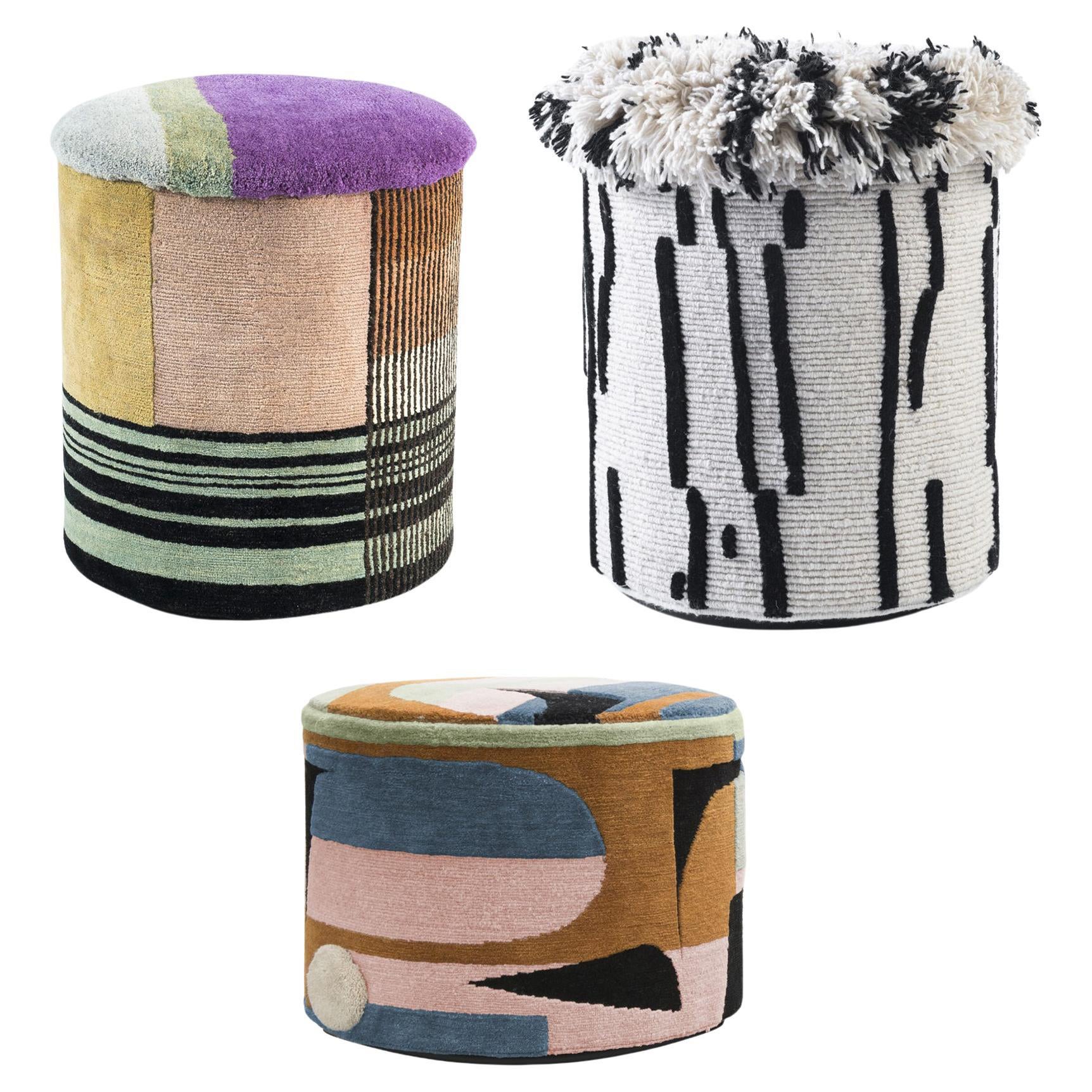 Ensemble de 3 poufs Charaktere Fred, Cuno et Hilma par Lyk Carpet en vente