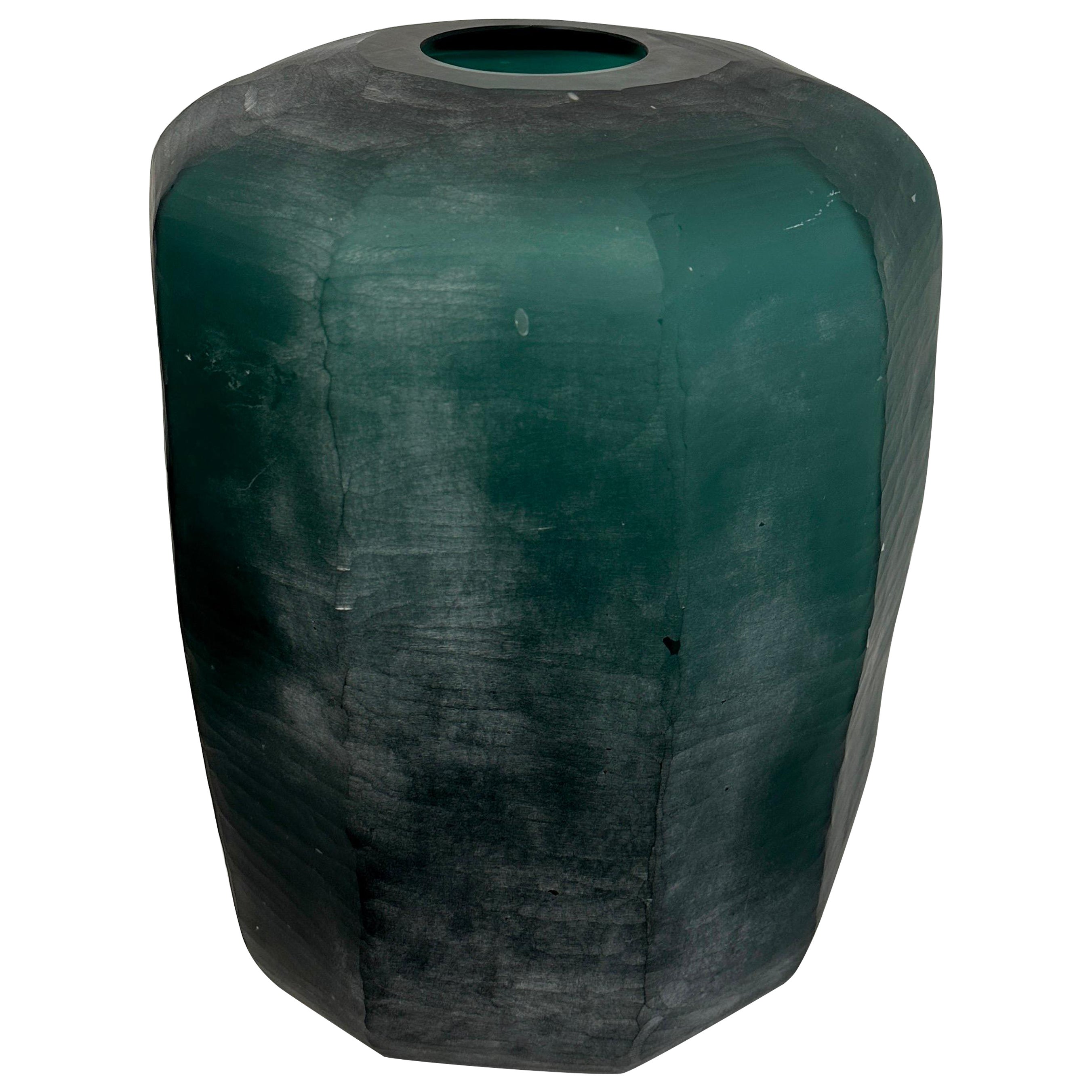 Emerald Green Faceted Murano Glass Vase For Sale