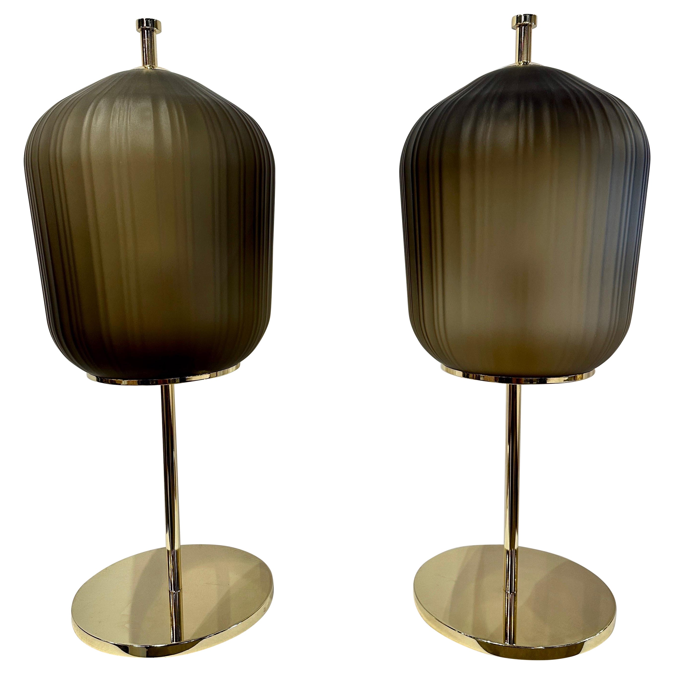Oversized Murano Glass Lantern Table Lamps, Pair