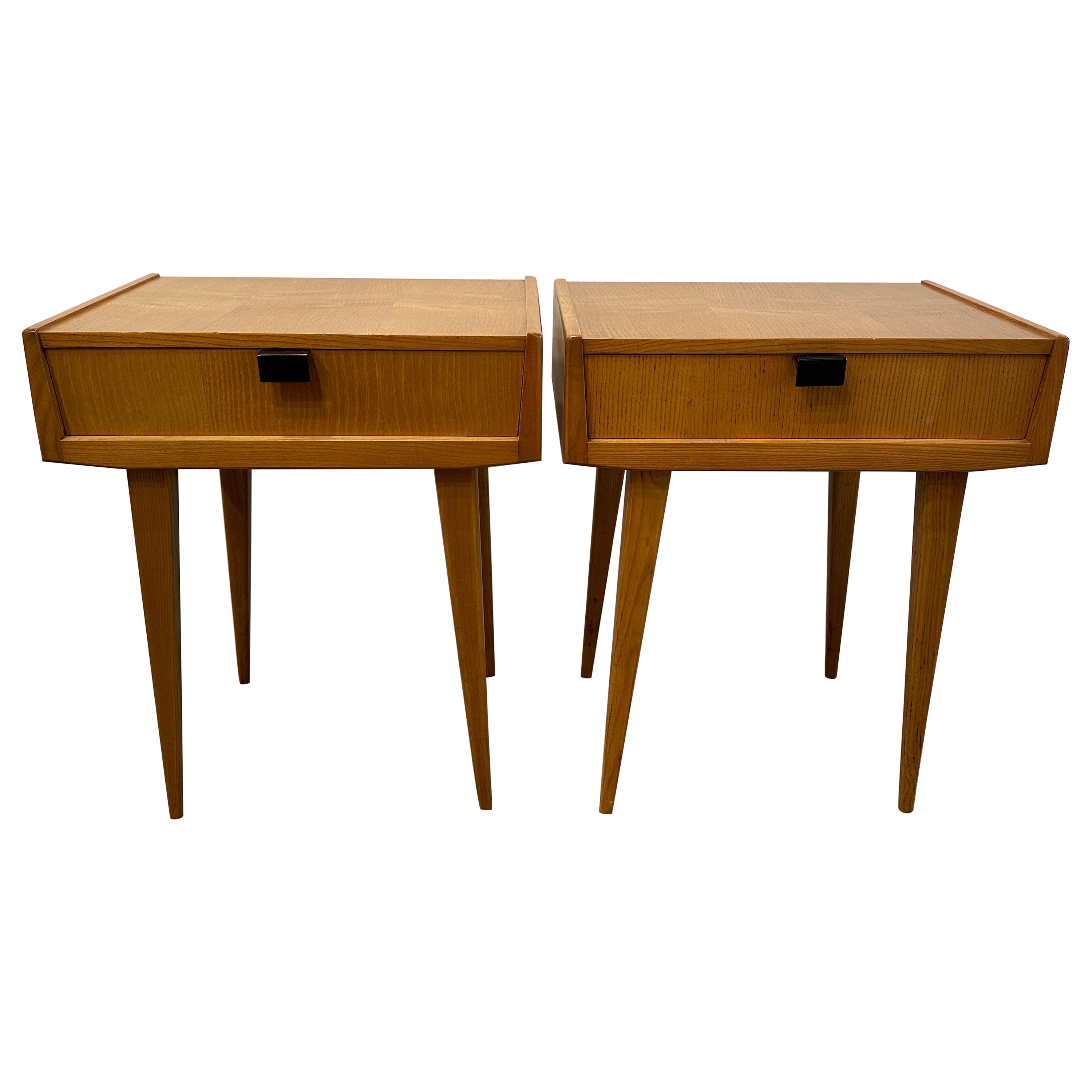 Minimalist French Mid-Century Nightstands, Pair For Sale
