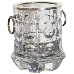 Modernist Cut Crystal and Silver Plated Ice Bucket with Handles