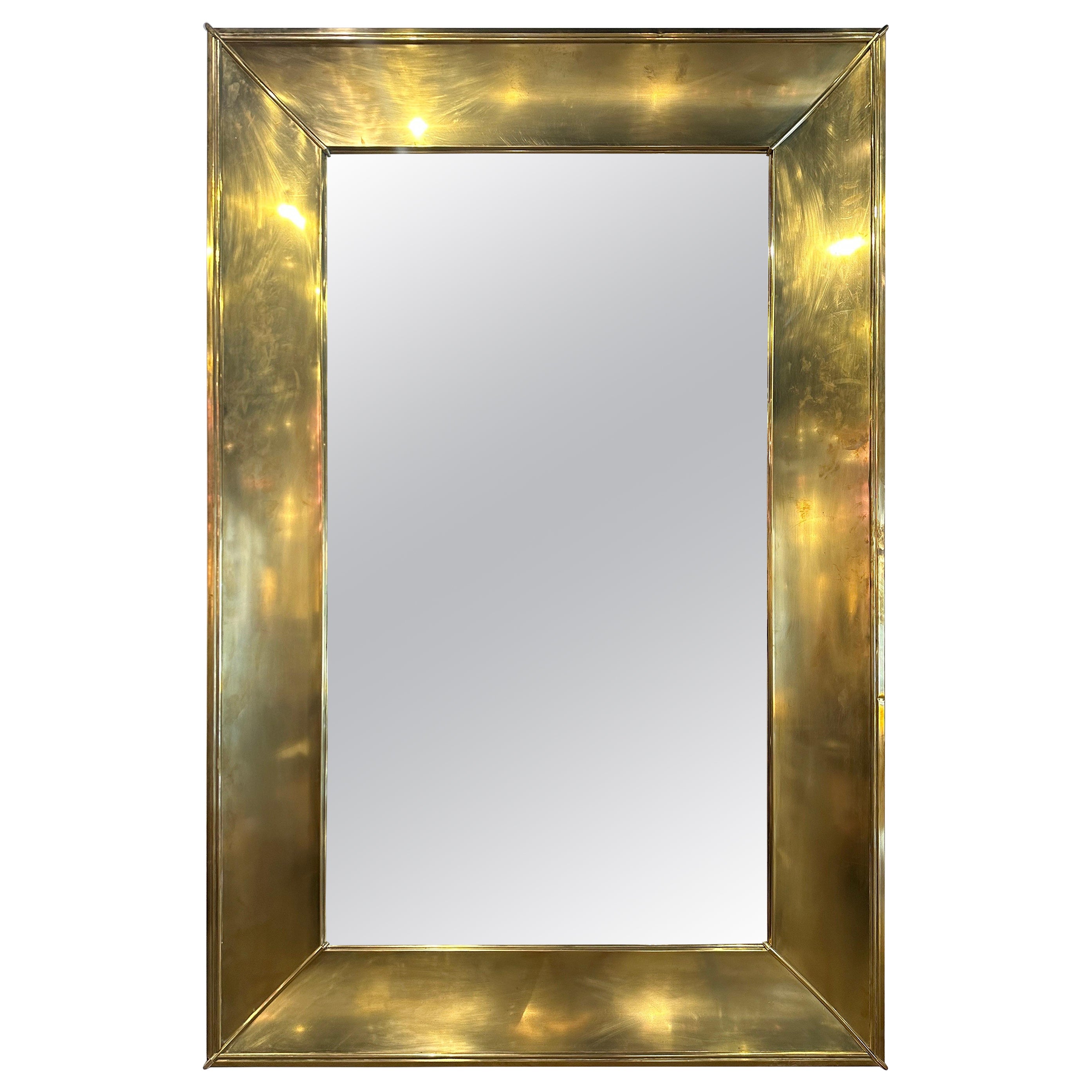Grand Vintage Italian Brass Framed Mirror For Sale