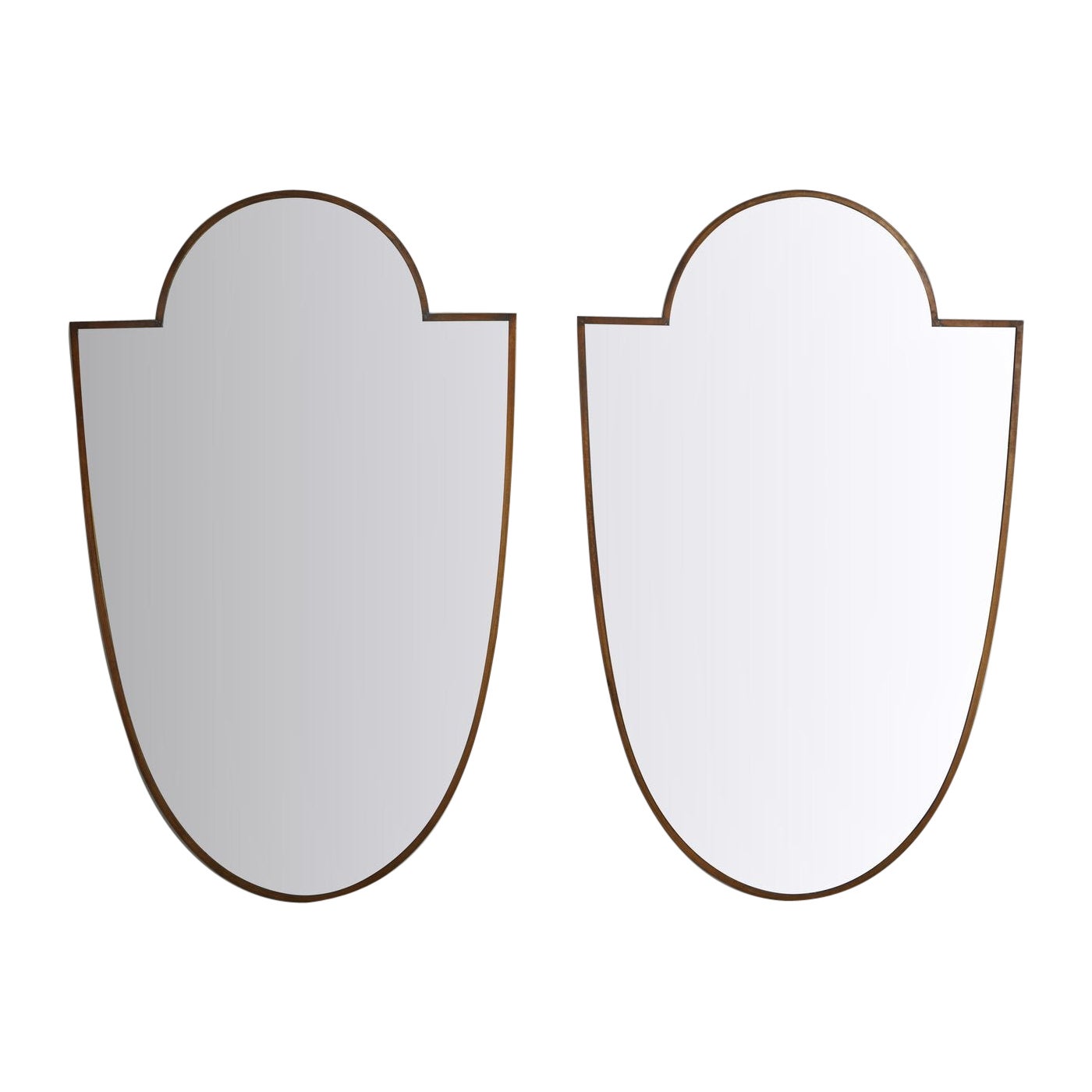 Pair of Italian Brass Frame Shield Mirrors, 20th Century