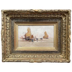 19th Century Framed Coastal Oil Painting Signed Lievin for E. Galien-Laloue