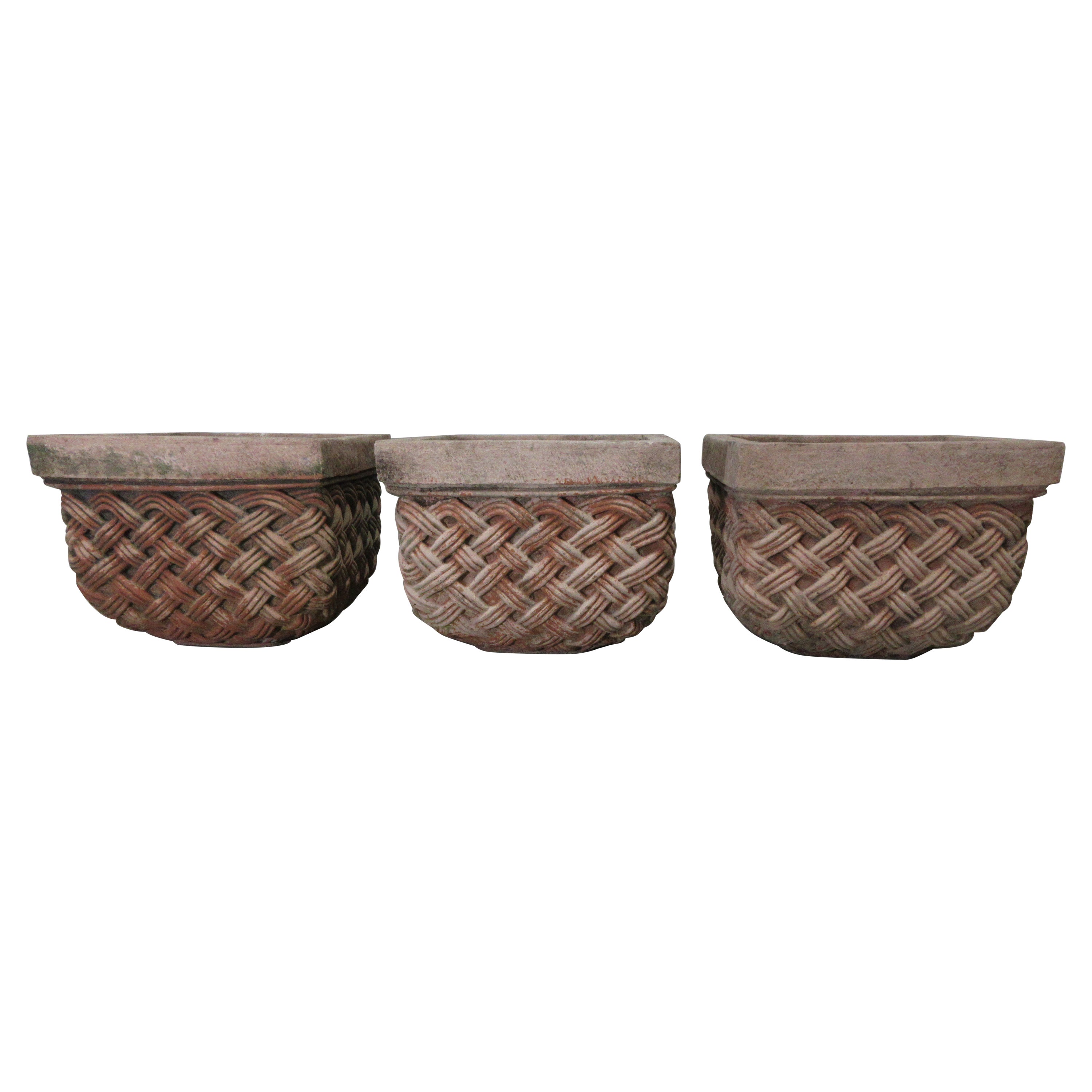 3 Basket Weave Planters For Sale