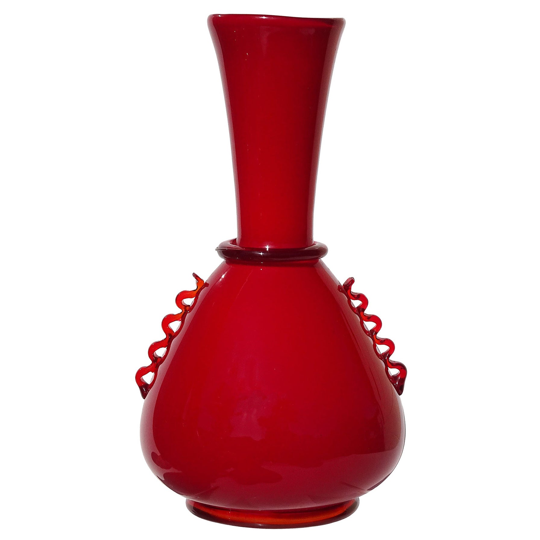 Murano Vetrerie Artistiche Cirillo Maschio 1930s Red Italian Art Deco Glass Vase For Sale