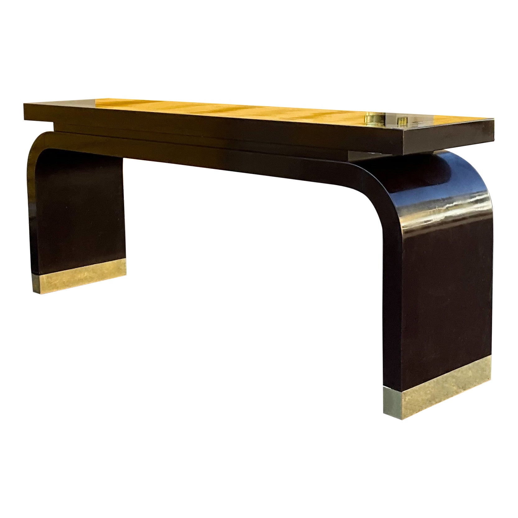 Asian Modern Ming Style Lacquer and Brass Console Table by Baker Furniture  For Sale