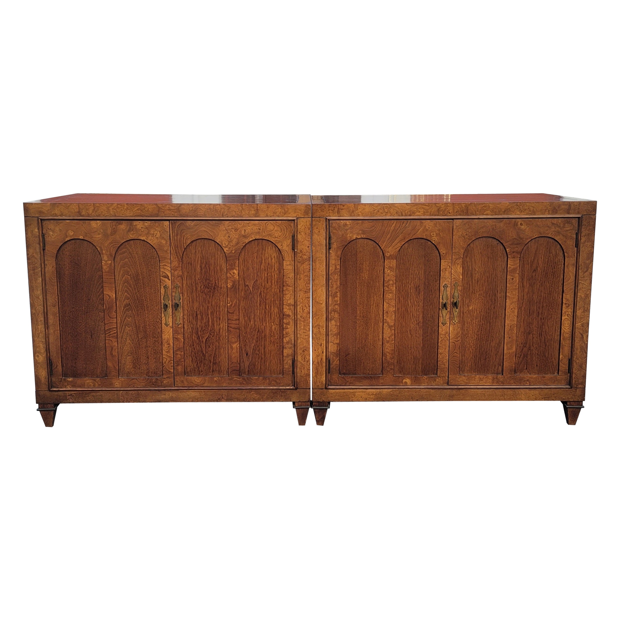 Pair of Mastercraft Burled and Walnut Colonnade Cabinets Credenza Buffet Server For Sale