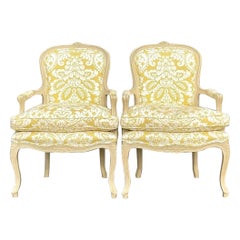 Vintage Regency Fleur De Lys Bergere Chairs, a Pair
