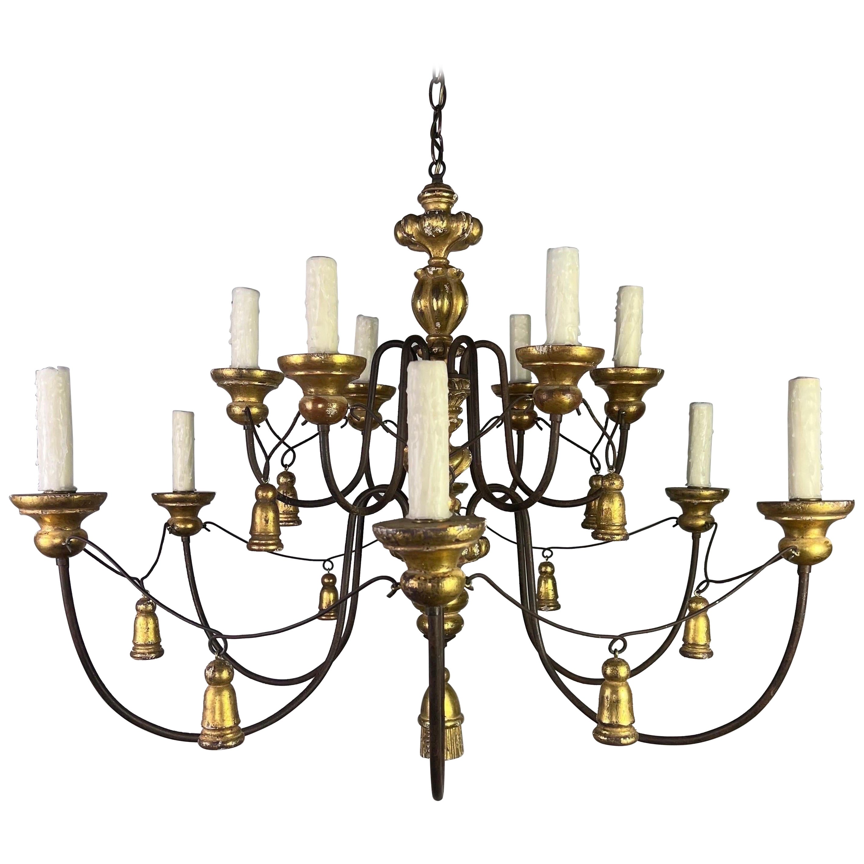 12 Light Giltwood and Iron Chandelier by Paul Ferrante-20th century For  Sale at 1stDibs