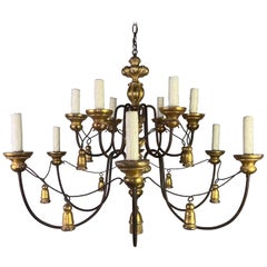 12 Light Giltwood and Iron Chandelier by Paul Ferrante-20th Century