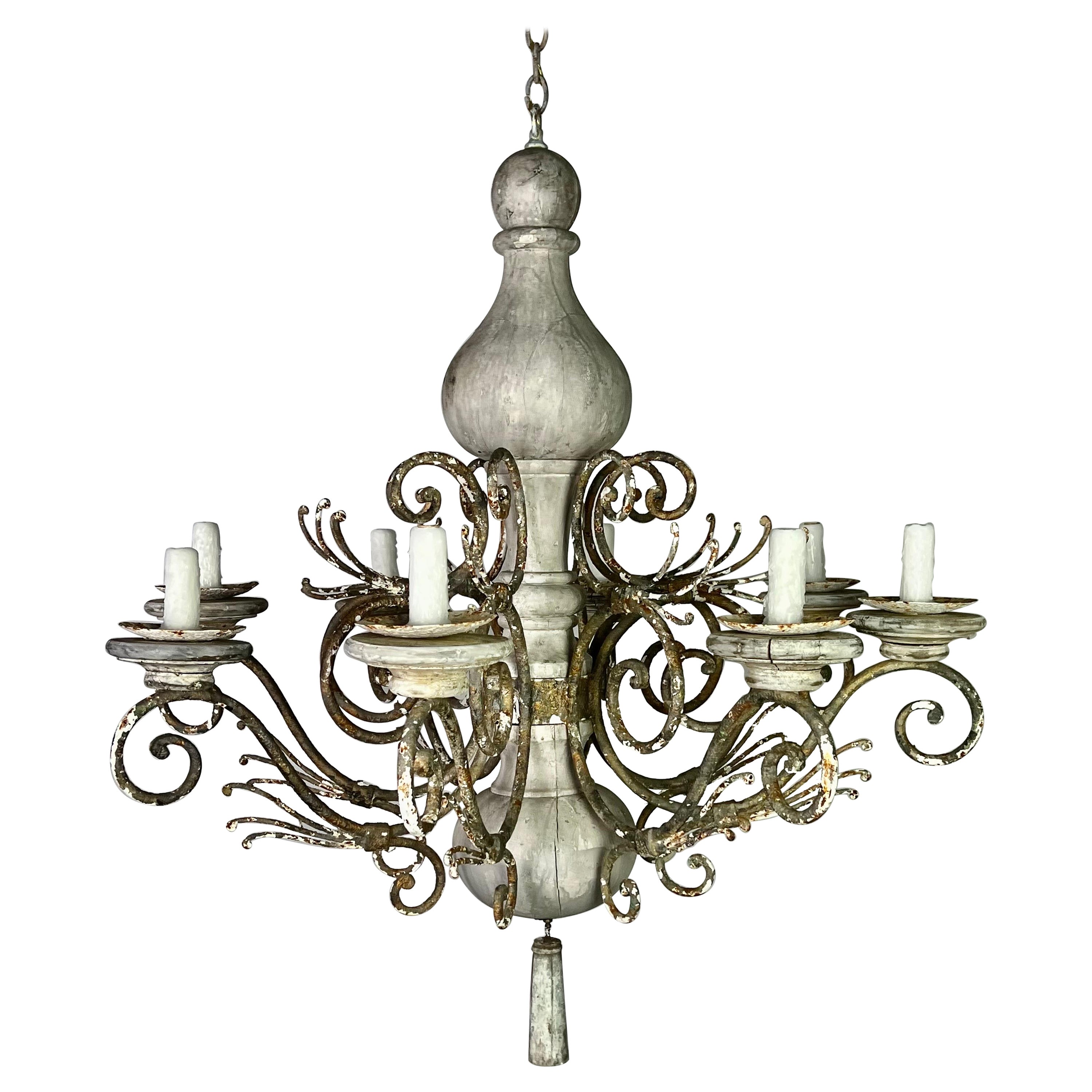 Monumental Painted Wood & Iron Swedish Chandelier  For Sale