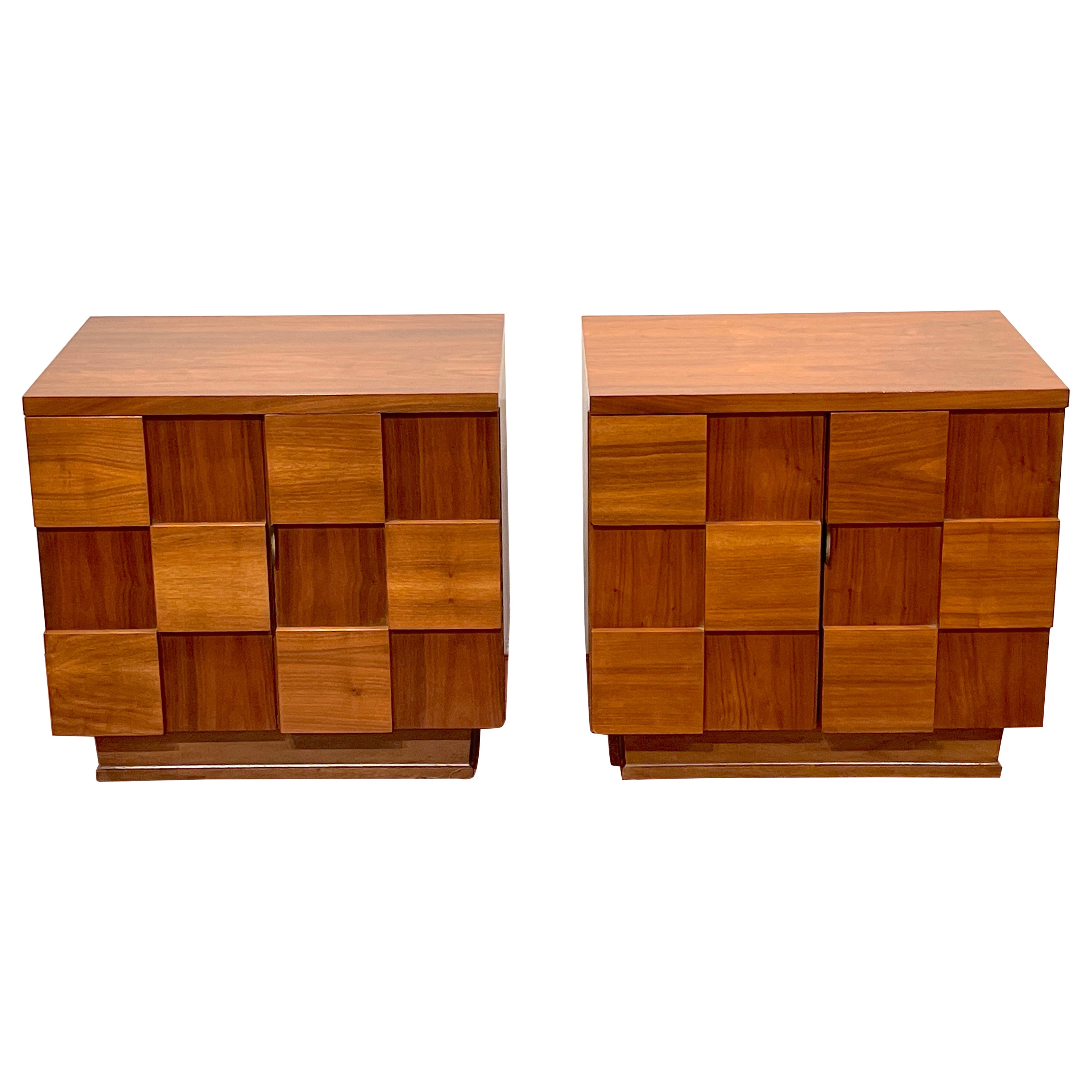 Pair of Mid-Century American Designer Walnut 'Checkerboard' Nightstands 