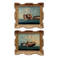 Pair of 19th Century Chinese School Maritime Paintings