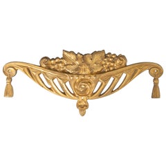 1920s Art Deco French Gilt Bronze Grape Vine Basket Cornice Wall Swag Applique