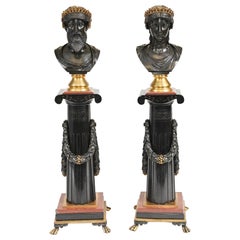 Pair Grand Tour Busts on Stands Bronze Jupiter Juno, 1820