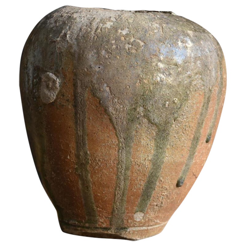 Very Rare Japanese Antique Pottery Small Jar/1200-1400/Beautiful Natural Glaze
