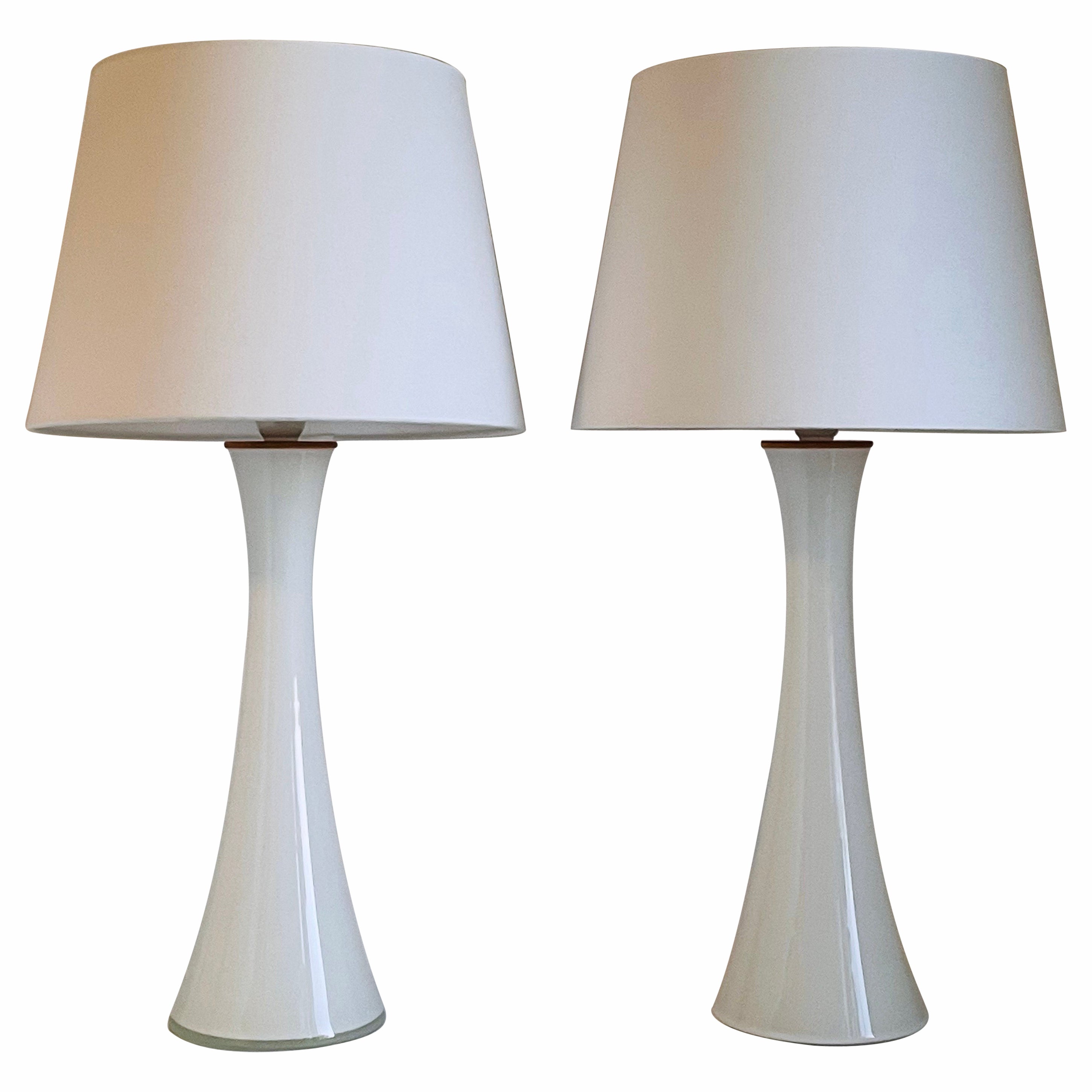 Pair of Bergboms White Glass Table Lamps, 1960s