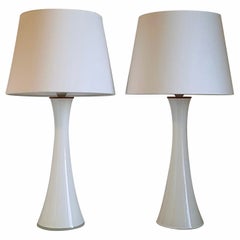 Pair of Bergboms White Glass Table Lamps, 1960s