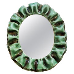 Mid-Century Green Ceramic Wall Mirror by Fausto Melotti, Italy 1950s