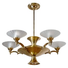 Brass and Glass Chandelier, Circa 1940
