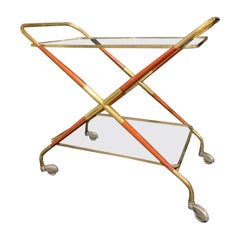 Sophisticated Midcentury French Drinks Trolley-Brass & Teak