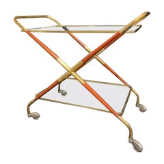 Vintage Sophisticated Midcentury French Drinks Trolley-Brass & Teak