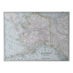 Grande mappa antica originale dell'Alaska, USA, 1900 ca.