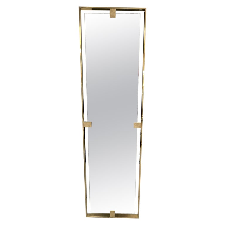Italian Full Rectangular Mirror with Brass Frame For Sale at 1stDibs