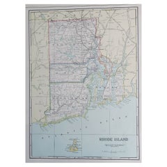 Large Original Used Map of Rhode Island, USA, C.1900
