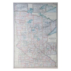 Large Original Antique Map of Minnesota, USA, C.1900