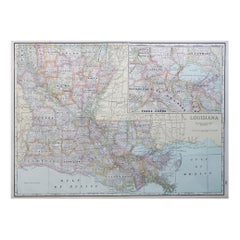 Large Original Antique Map of Louisiana, USA, C.1900