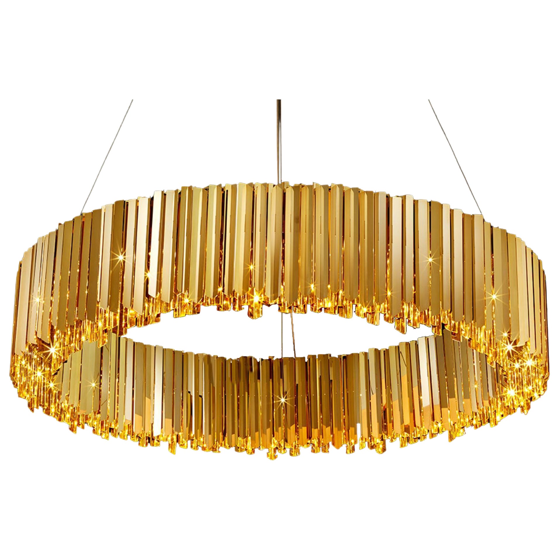 Facet Chandelier 900mm / 35.5" in Polished Gold by Tom Kirk, UL Listed For Sale