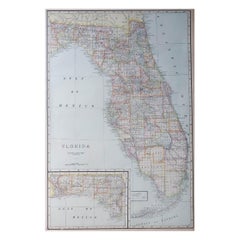 Large Original Antique Map of Florida, USA, C.1900