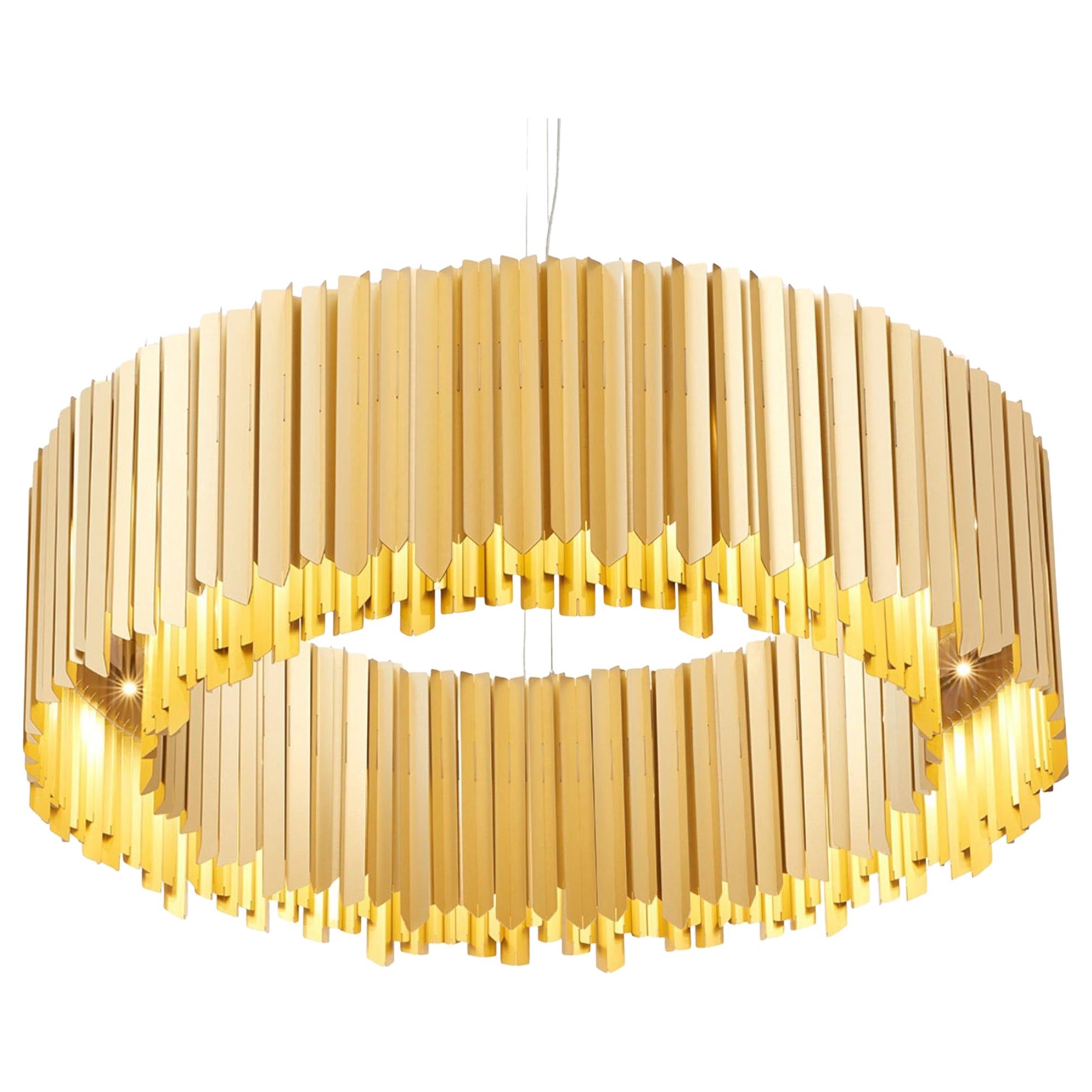 Facet Chandelier 900mm / 35.5" in Satin Gold by Tom Kirk, UL Listed For Sale