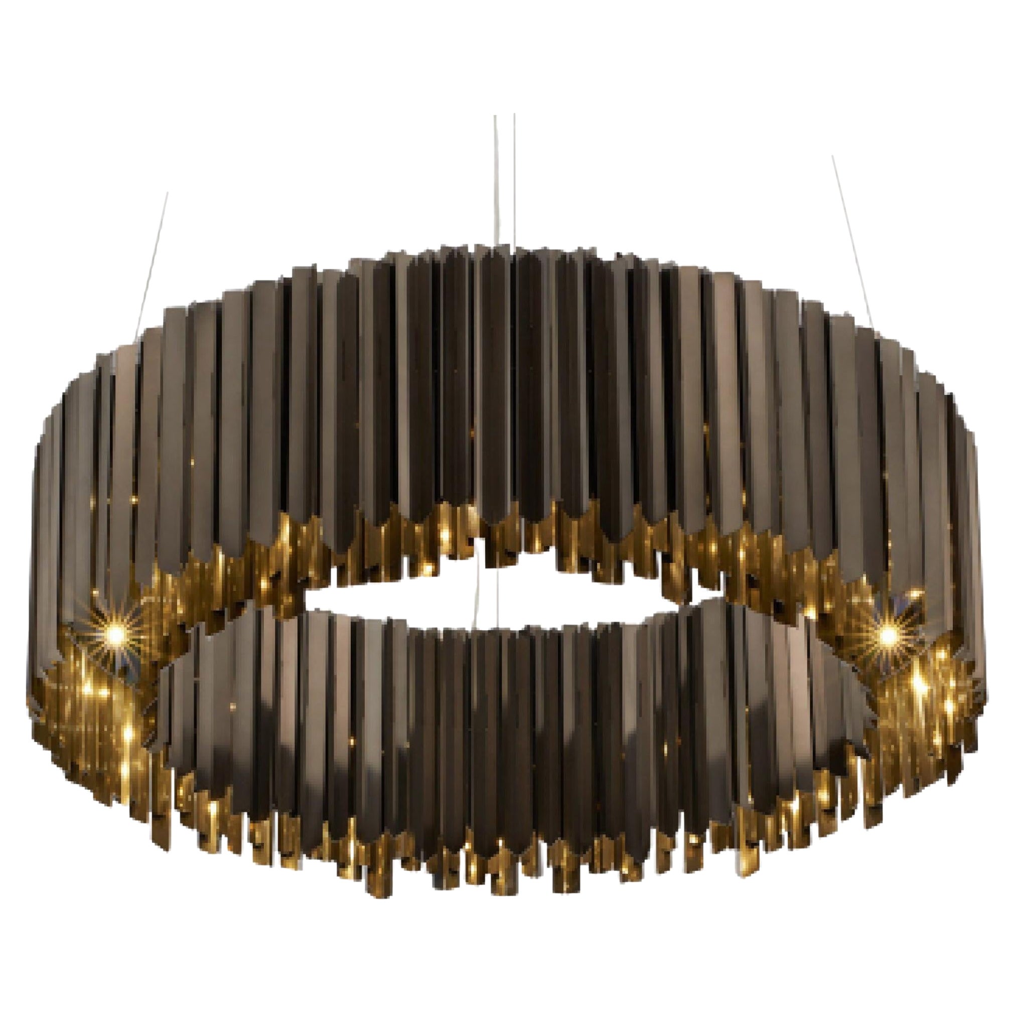 Facet Chandelier 1000mm / 39.25" in Polished Black Nickel by Tom Kirk, UL Listed For Sale