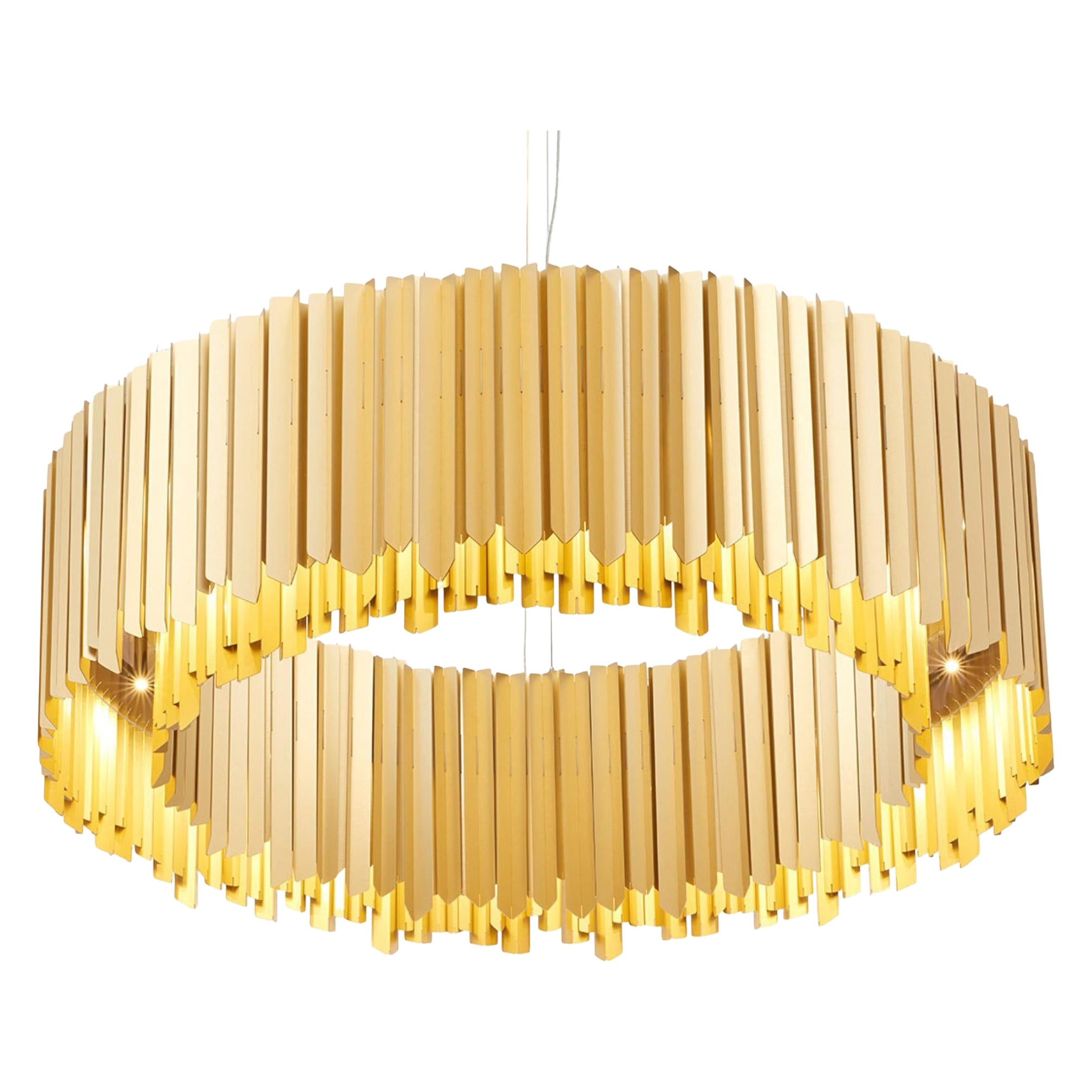 Facet Chandelier 1000mm / 39.25" in Satin Gold by Tom Kirk, UL Listed For Sale